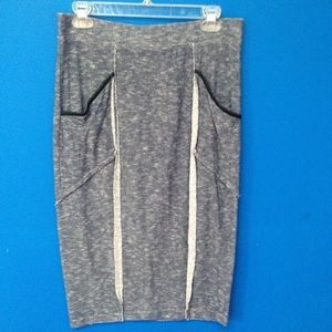 KOMAROV Reversible Navy-Gray Knit Skirt Sz S